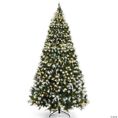 Costway 9ft Prelit Snowy Christmas Tree 2058 Tips w/ Pine Cones & Red