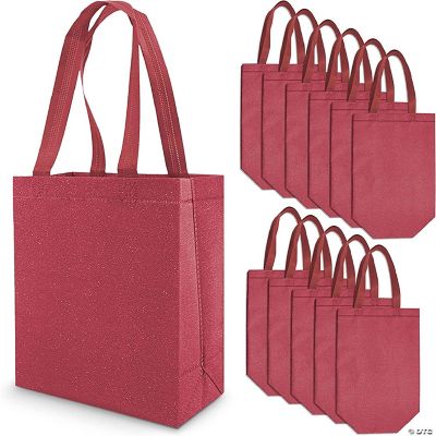 OccasionAll MediumSmall Metallic Red Reusable Glitter Gift Bags with Handles, Birthday Party