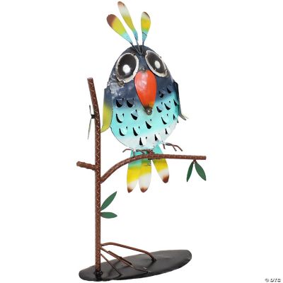Sunnydaze Blue Festive Owl Metal Indoor/Outdoor Statue 20 in.