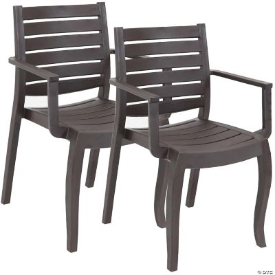 Sunnydaze Polypropylene Stackable Illias Outdoor Patio Arm Chair, Brown