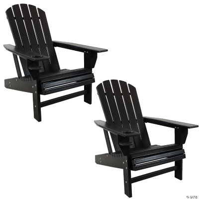 Sunnydaze Outdoor Lake Style Adirondack Chairs with Cup Holder Black