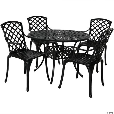 Sunnydaze Outdoor Crossweave Design Black Cast Aluminum Round Patio Dining Furniture Set with