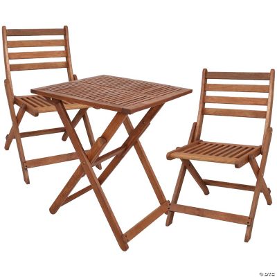 Sunnydaze 3 Piece Meranti Wood With Teak Oil Finish Square Folding Bistro Table And Chairs Set 