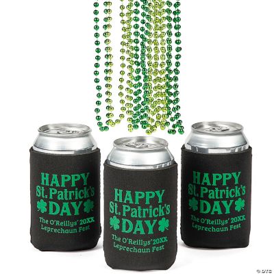 Personalized Premium St. Patrick’s Day Can Coolers & Green Beaded ...