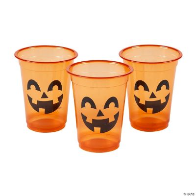 16 oz. Bulk 50 Ct. JackO’Lantern Orange Disposable Plastic Cups