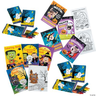 5" x 7" Bulk Halloween Coloring Books & 6Color Crayon Boxes Kit for