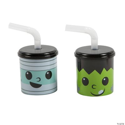 15 oz. Personalized Clear Round Halloween Reusable BPA-Free Plastic Cups  with Lids & Straws - 25 Ct.