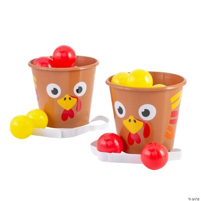 6 3/4" x 6" Thanksgiving Turkey Bucket Ball Toss Game 14 Pc
