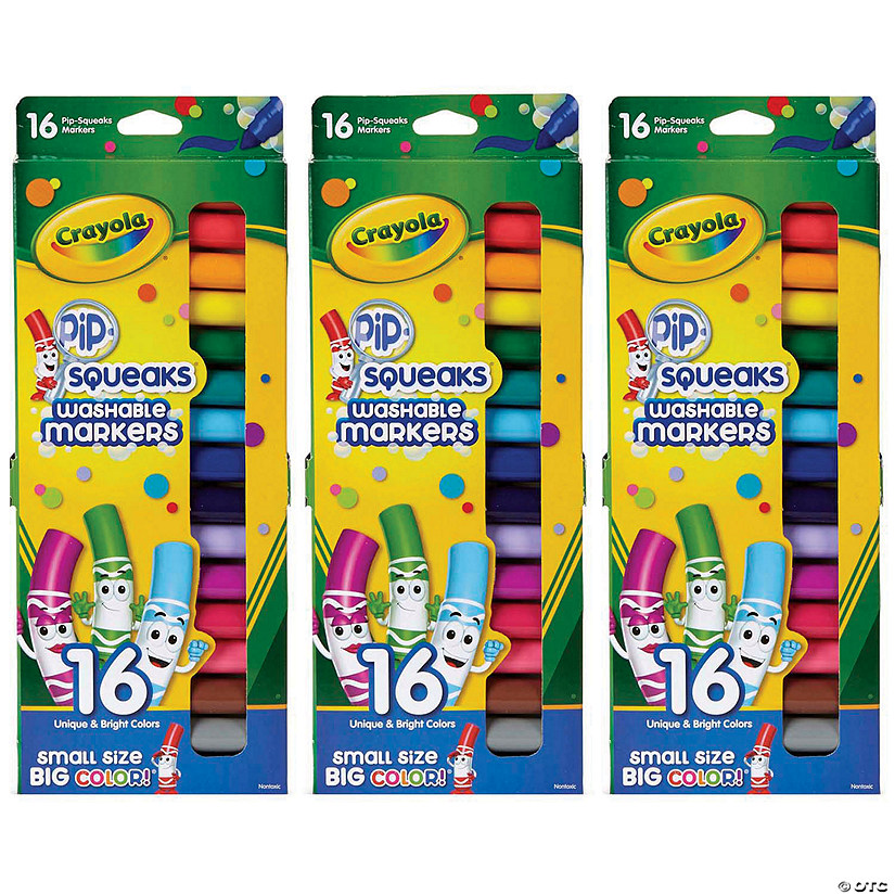 Crayola Pip Squeaks Washable Markers, Conical Tip, 16 Per Box, 3 Boxes |  Oriental Trading