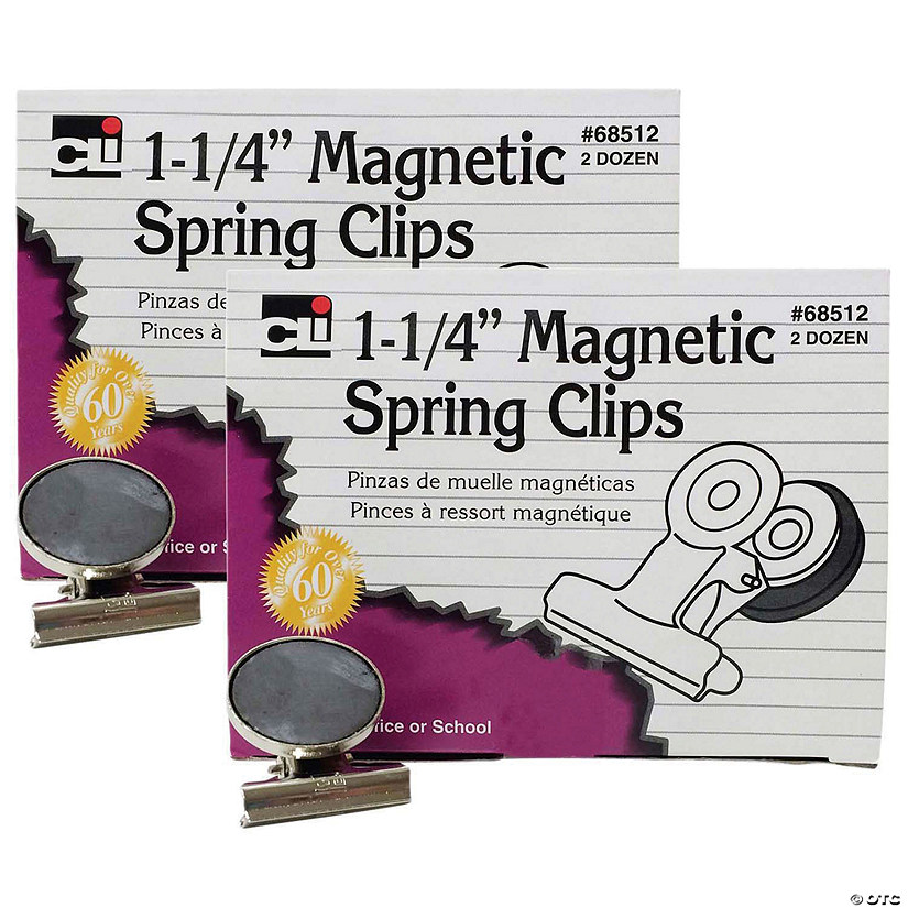 12-Pack Charles Leonard Spring Clips with Hanging Hole Magnetic Silver 2 Inch 68520 