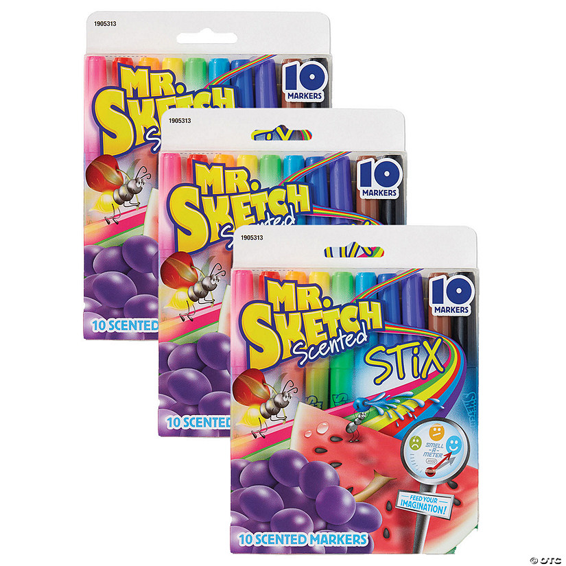 Mr. Sketch Scented Stix, Bullet Point Markers, Assorted, 10 Per Pack, 3  Packs