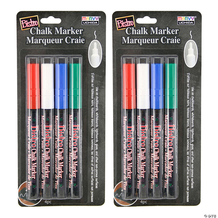 Marvy Uchida Bistro Chalk Markers, Fine Tip, Red, Green, Blue, White, 4 Per  Pack, 2 Packs