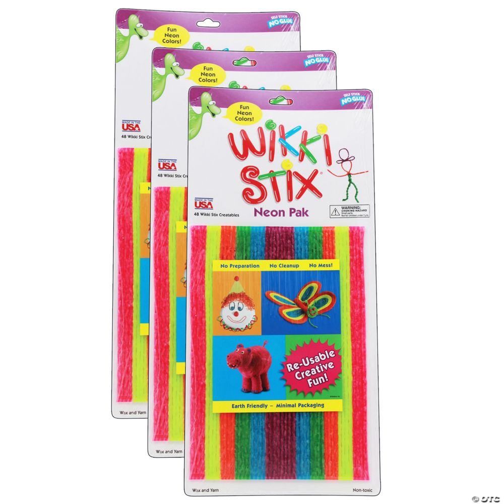 Wikki Stix Wikki Stix, Neon Colors, 8", 48 Per Pack, 3 Packs From MindWare