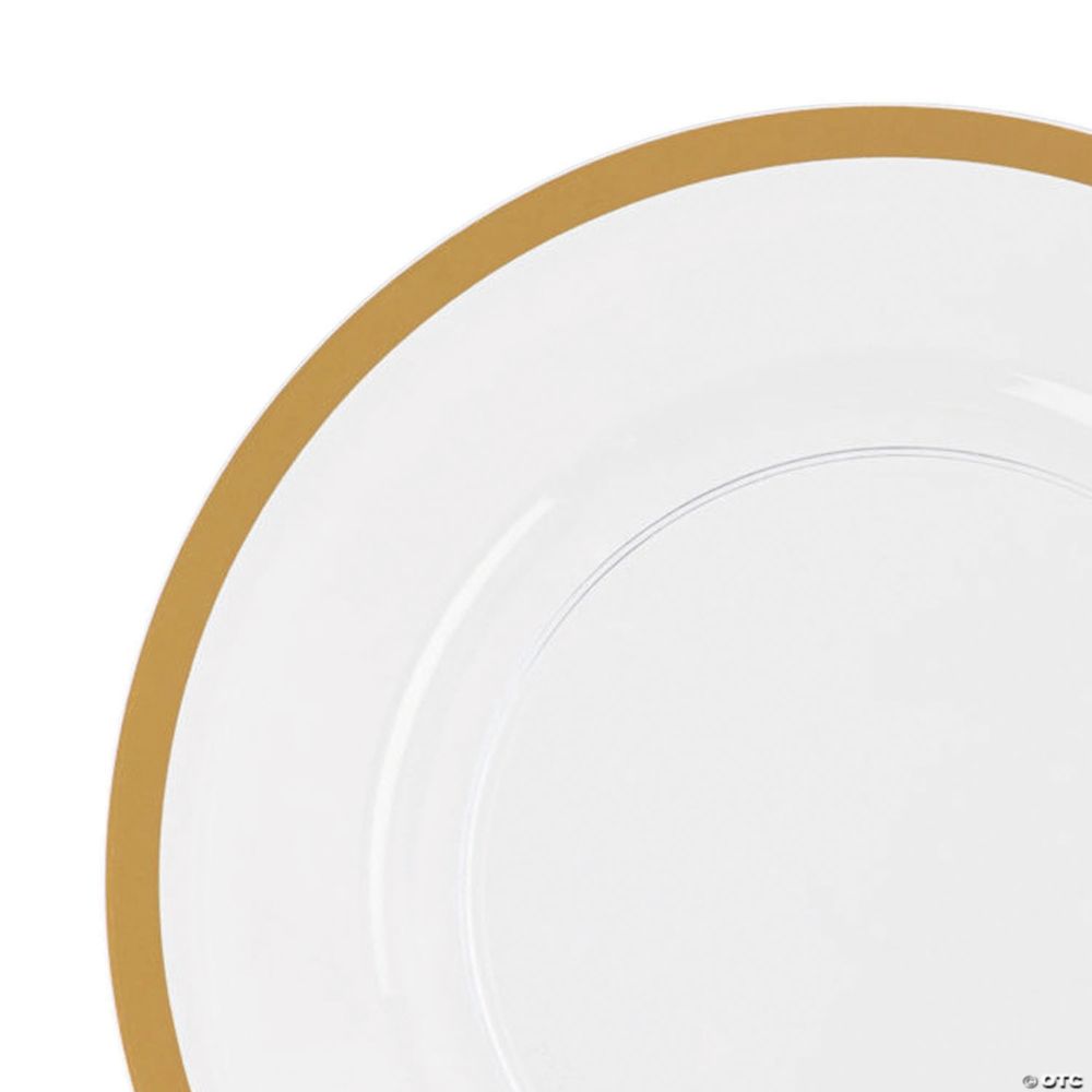 13 White with Gold Rim Round Disposable Plastic Charger Plates 25 Plates