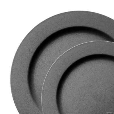 Matte Charcoal Gray Round Disposable Plastic Dinnerware Value Set