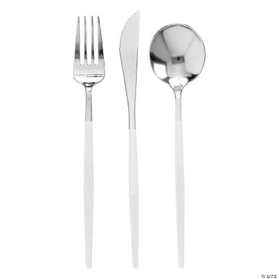 Visions Heavy Weight White Handled Plastic Basic Cutlery Set (20 Sets / 60  Pieces Total)