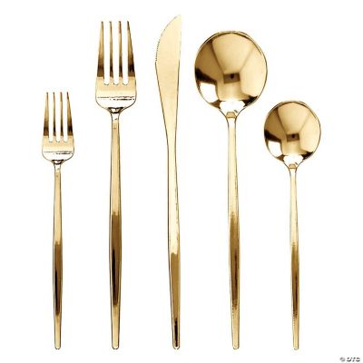 Smarty Had A Party Gold Plastic Cutlery in White Napkin Rolls Set (100 Guests)