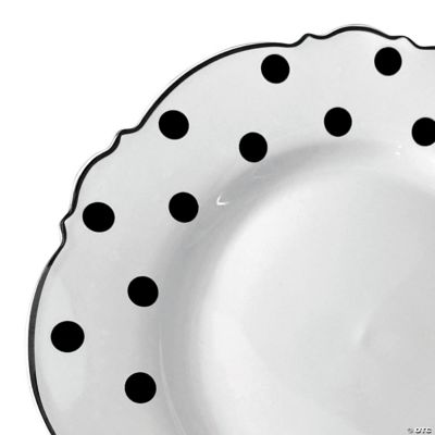 7.5" White with Black Dots Round Blossom Disposable Plastic Salad
