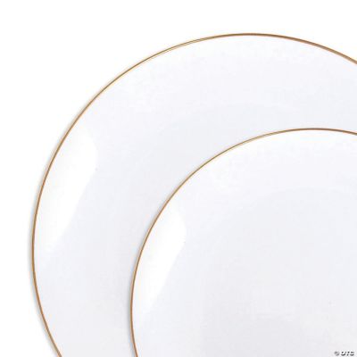 White with Gold Rim Organic Round Disposable Plastic Dinnerware Value ...