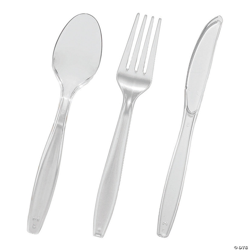 Messing sengetøj Uafhængighed Clear Disposable Plastic Cutlery Set - Spoons, Forks and Knives (200  Guests) | Oriental Trading