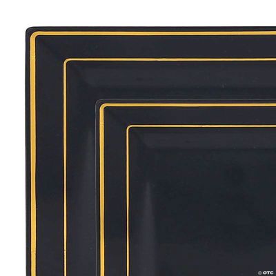 Black with Gold Square Edge Rim Plastic Dinnerware Value Set (120
