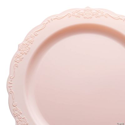 Pink Vintage Round Disposable Plastic Appetizer/Salad Plates - 7.5