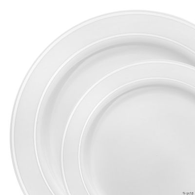 White with Silver Edge Rim Plastic Dinnerware Value Set (120 Dinner