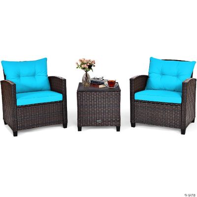 Costway 3PCS Patio Rattan Furniture Set Cushioned Conversation Set Sofa