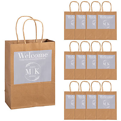 6 1/2 x 9 Personalized Medium Names & Initials Wedding Welcome Kraft  Paper Gift Bags - 12 Pc.