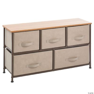 Emma + Oliver 2 Drawer Storage Stand with White Wood Top & Light Gray Fabric Pull Drawers