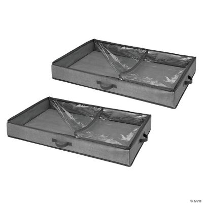 mDesign Under Bed Storage Organizer, Zippered Lid 2 Pack Dark Gray
