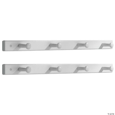 mDesign Wall Mount Hanging Storage Organizer Rack, 4 Hooks 2 Pack White