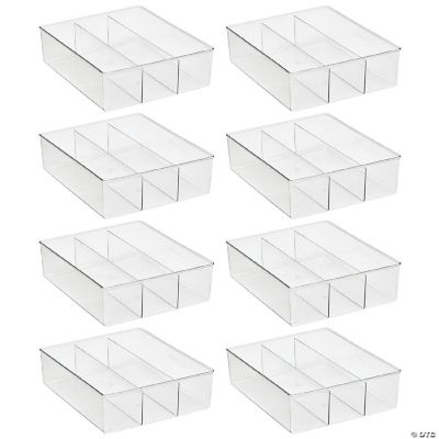 mDesign Plastic Divided Closet, Drawer Storage Bin, 3 Sections, 8 Pack