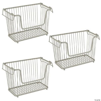 mDesign Metal Stackable Kitchen Storage Basket with Handles 3 Pack Satin