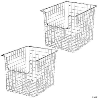mDesign Metal Open Front Kitchen Food Storage Basket, 8" Wide, 2 Pack Chrome