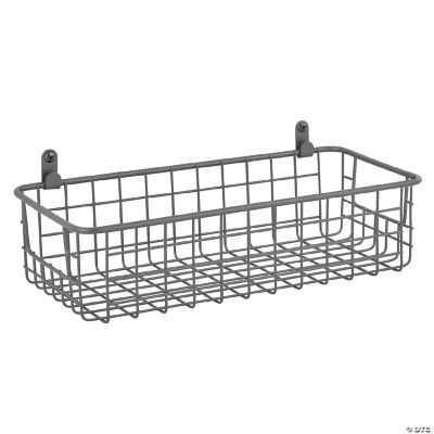 mDesign Metal Storage Organizer Basket with 6 Hooks Wall Mount Black