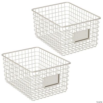 mDesign Large Steel Kitchen Organizer Basket with Label Slot, 2 Pack