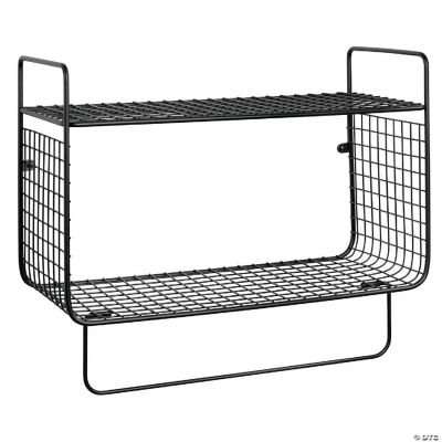 mDesign Steel Wall Mount Storage Organizer Shelf Rack with Towel Bar