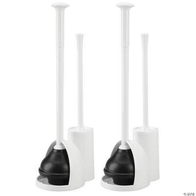 mDesign Compact Plastic Toilet Bowl Brush and Plunger Combo, 2 Pack White