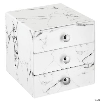 mDesign Plastic Makeup Storage Organizer Cube, 3 Drawers Marble