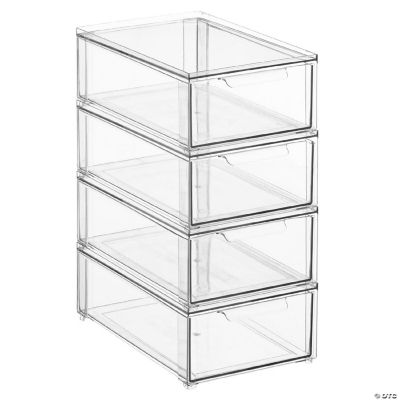 mDesign Plastic Stackable Bathroom Storage Organizer with Pull Out Drawer, Clear