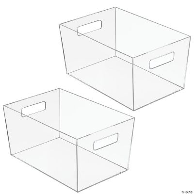 mDesign Plastic Storage Bin with Handles for Office, 12" Long, 2 Pack Clear Oriental Trading