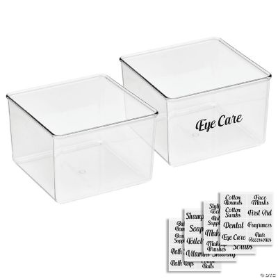 mDesign Plastic Bathroom Storage Organizer Bin with Labels, Set of 2