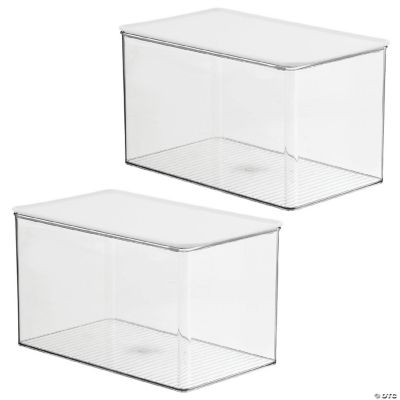 mDesign Stackable Plastic Bathroom Storage Box, Hinge Lid, 2 Pack
