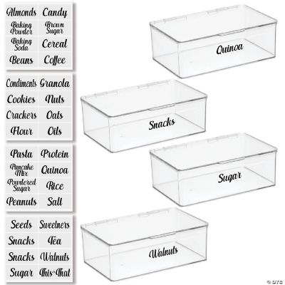 mDesign Small Plastic Stackable Kitchen Storage Box, 4 Pack + 32 Labels