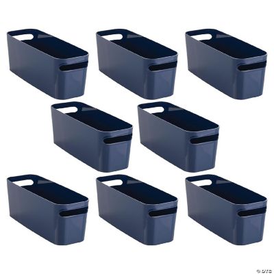 mDesign Large Plastic Bathroom Storage Bin, Handles, 16" Long, 8 Pack, Navy Blue