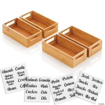mDesign Bamboo Wood Food Storage Bin with Handle, Labels, Set of 5
