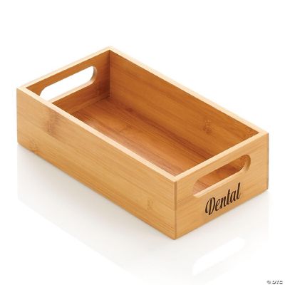 mDesign Bamboo Wood Storage Bin with Handles, 32 Labels Natural