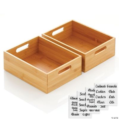 mDesign Bamboo Kitchen Storage Bin, BuiltIn Handles/32 Labels Natural