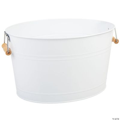mDesign Large Metal 4.75 Gallon Beverage Tub Cooler, Bamboo Handles, White
